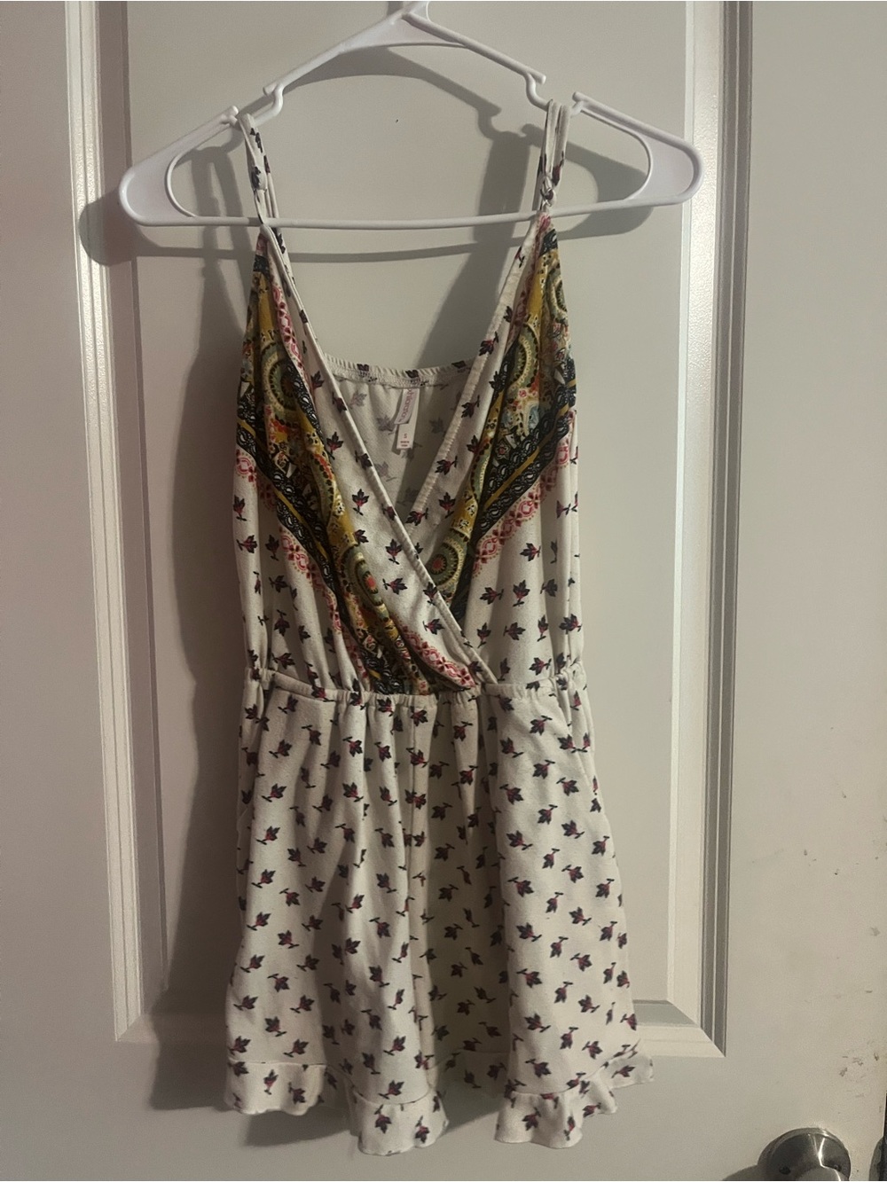 White Paisley-Accent Spaghetti Strap Dress